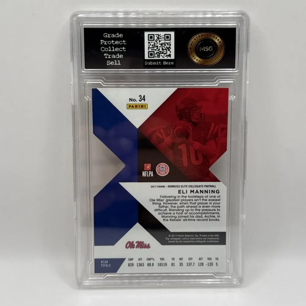 2017 Panini Elite Eli Manning Die-Cut Graded 10 Gem Mint Draft Picks Orange Foil